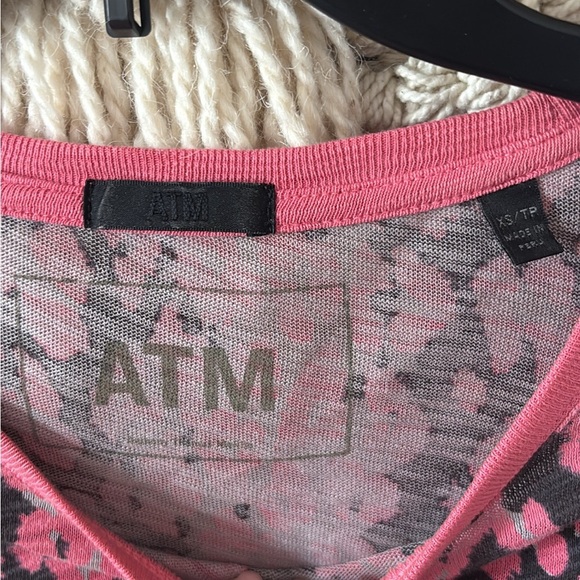 ATM Womens Pink Leopard Camo Watermark Tee Pullover Distressed Long Sleeve Top - Picture 3 of 7